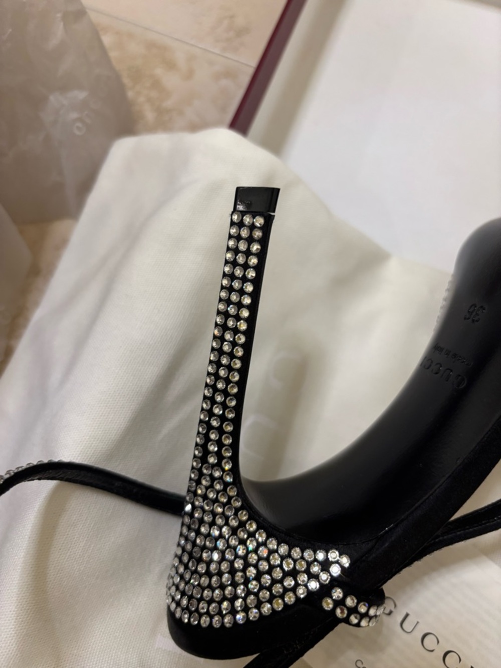 Gucci /Fabulous Black Crystal T-Strap P Stiletto Pumps/ Authentic - Picture 9 of 15